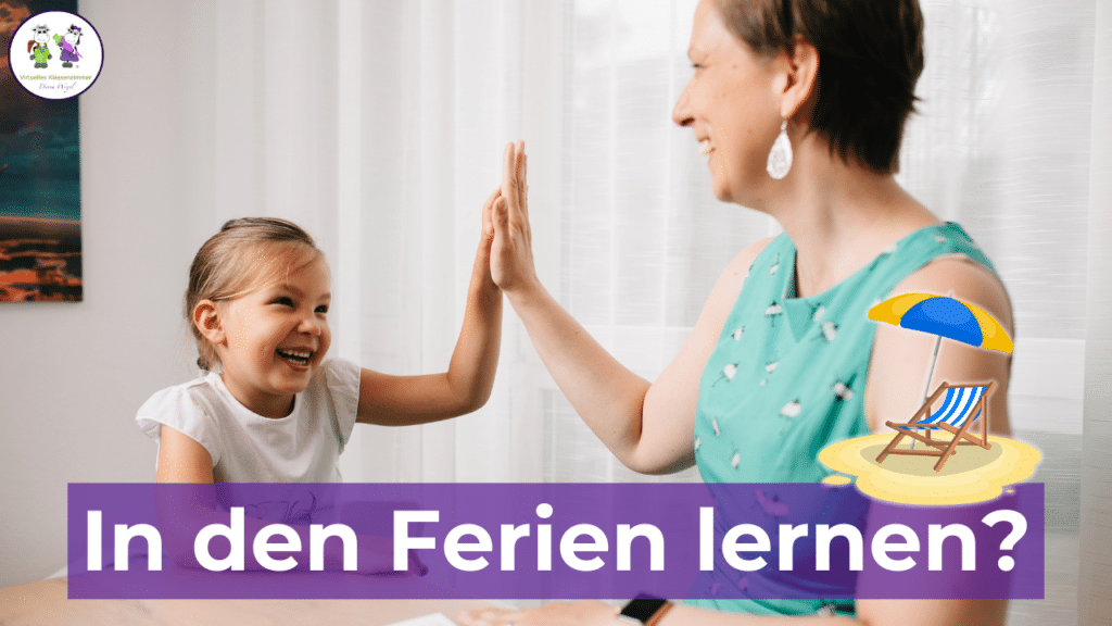 Bild von Mutter mit Kind, die sich beim Lernen freuen und sich Highfive geben