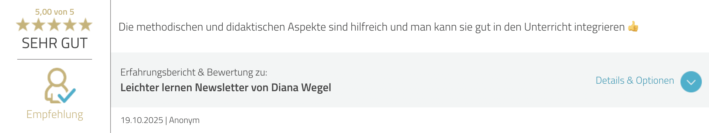 Text von Bewertung von Diana Wegel bei Proven Expert