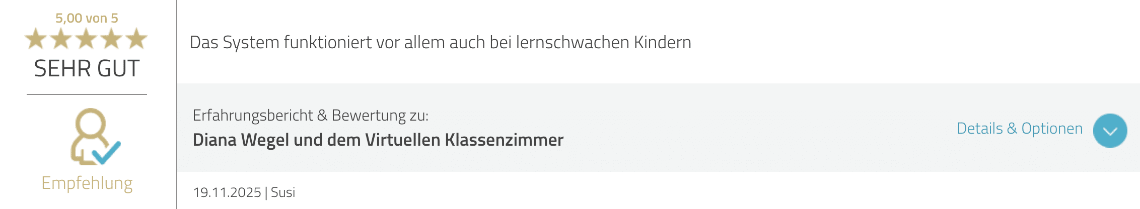 Text von Bewertung von Diana Wegel bei Proven Expert