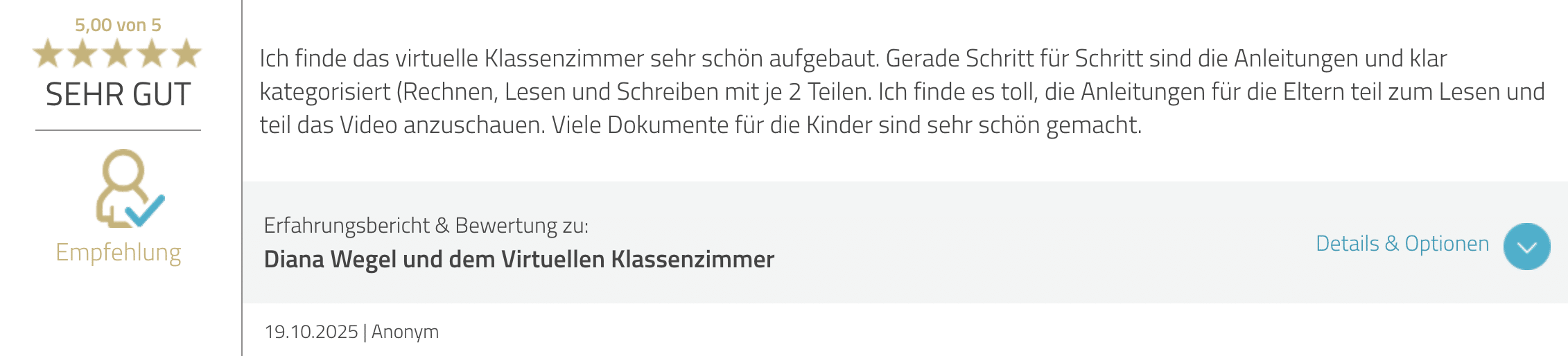 Text von Bewertung von Diana Wegel bei Proven Expert