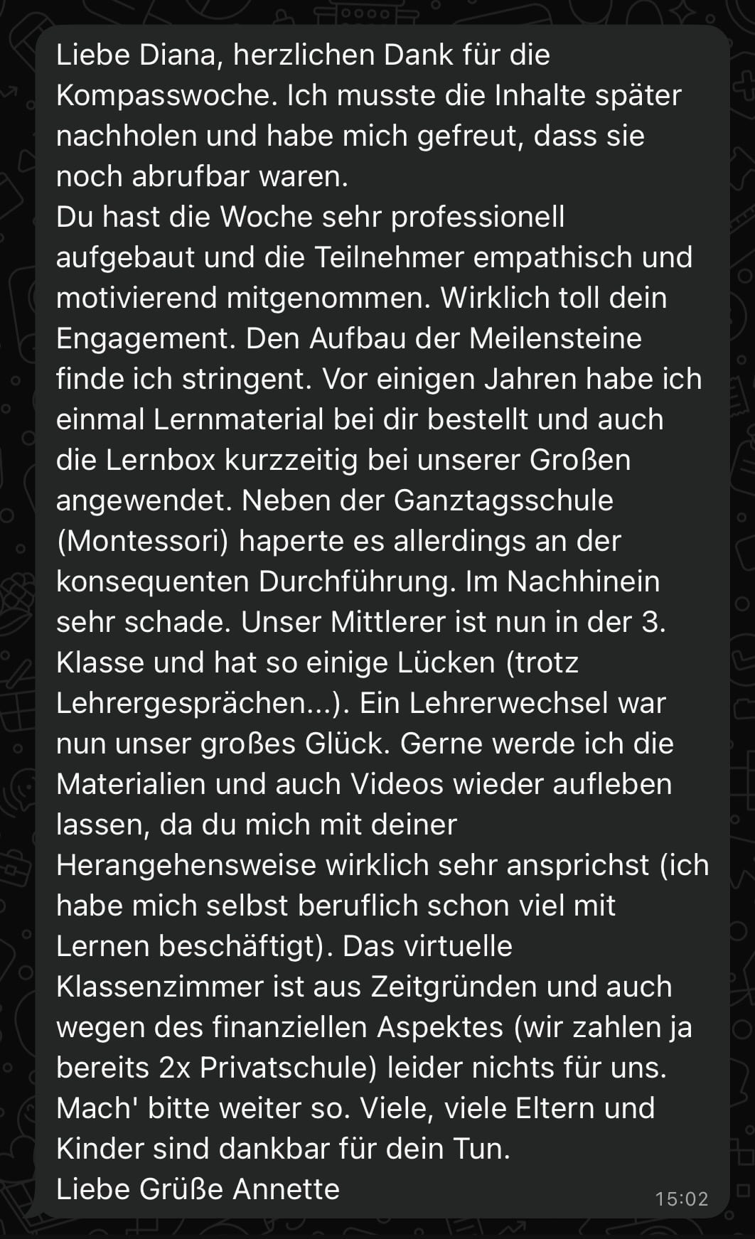 Feedback Challenge Foto von WhatsApp zur challenge