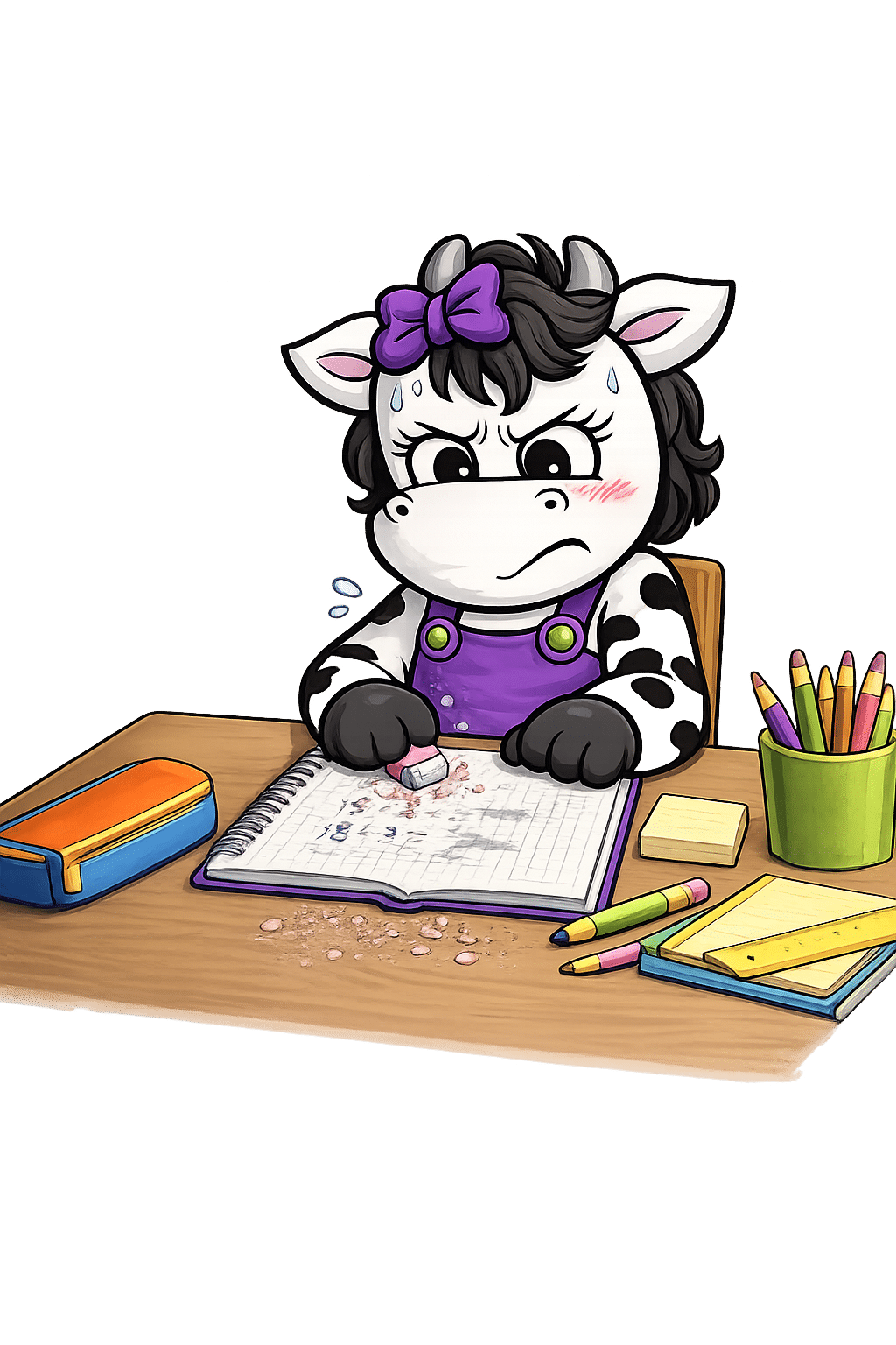 Bild von Kuh gefrustet beim Lernen