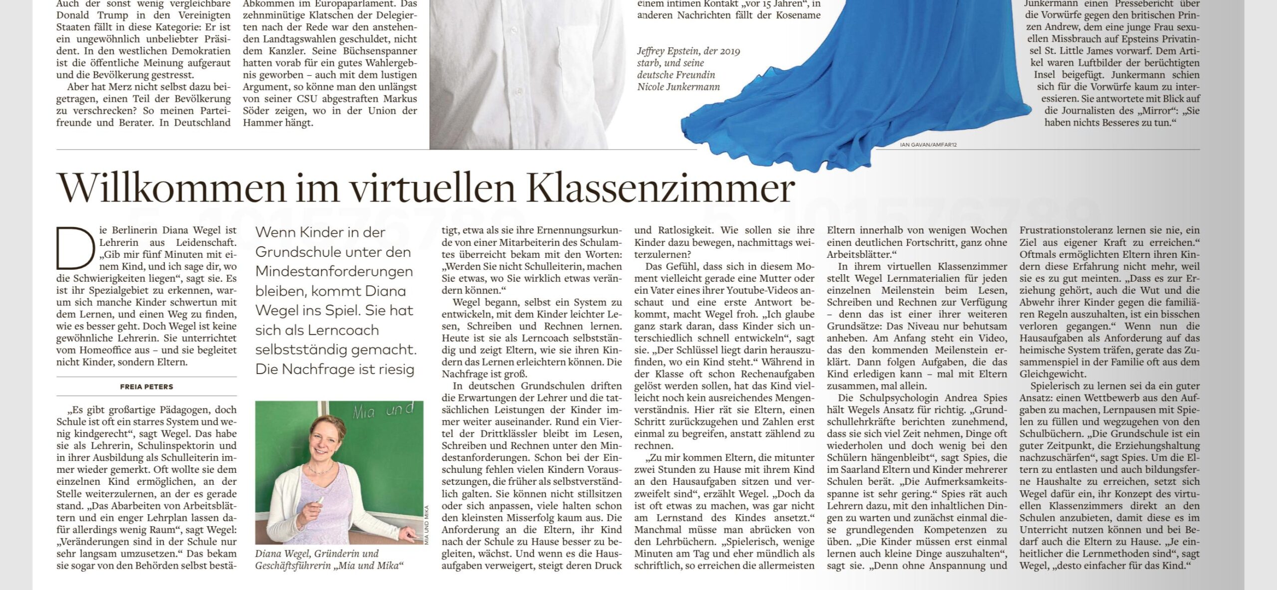 Welt am Sonntag Zeitungsartikel von Diana Wegel