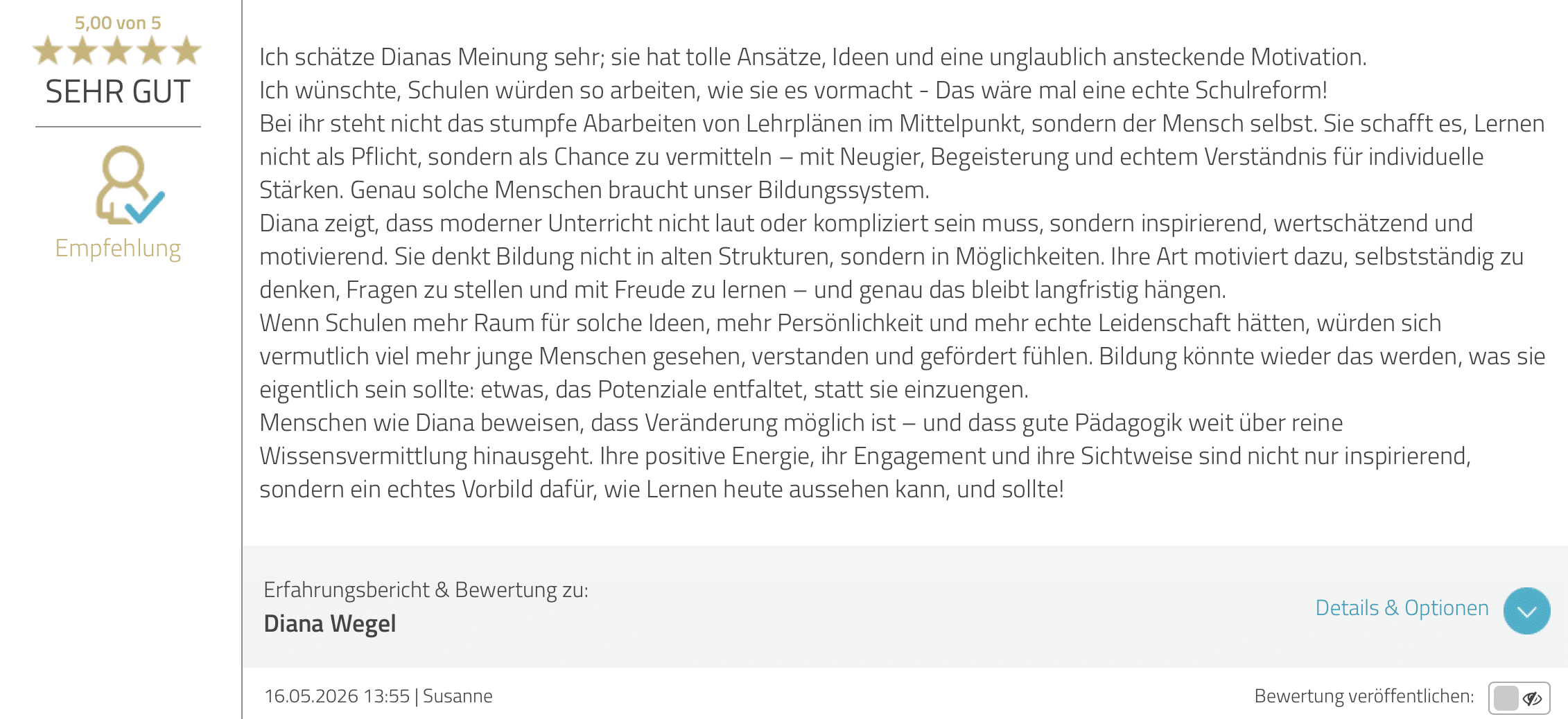 2605 Feedback Diana Wegel Foto von Proven Expert zur 7 Tage Challenge
