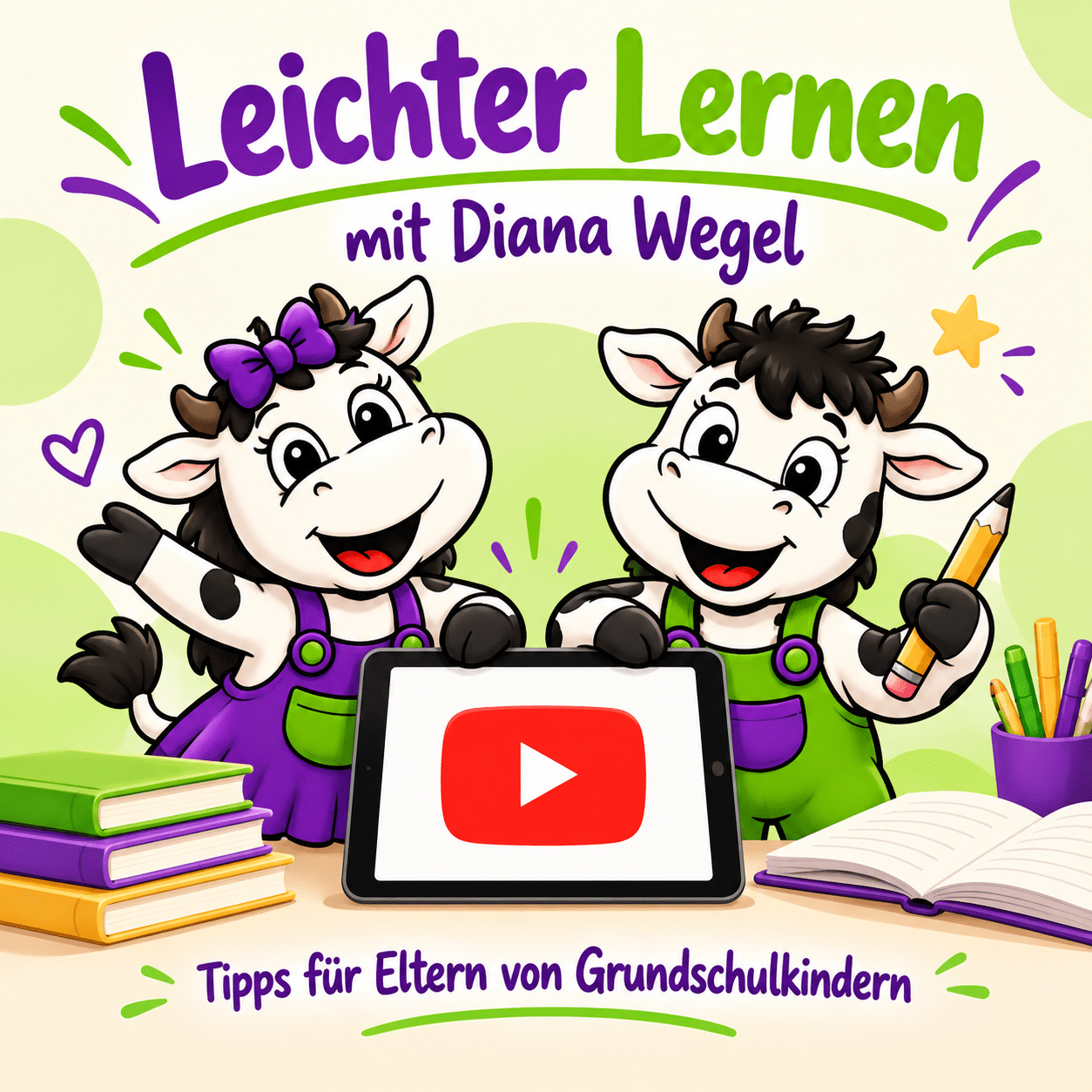 Leichter Lernen mit Mia und Mika Bild von 2 Kühen die den YouTube Kanal von Diana Wegel zeigen