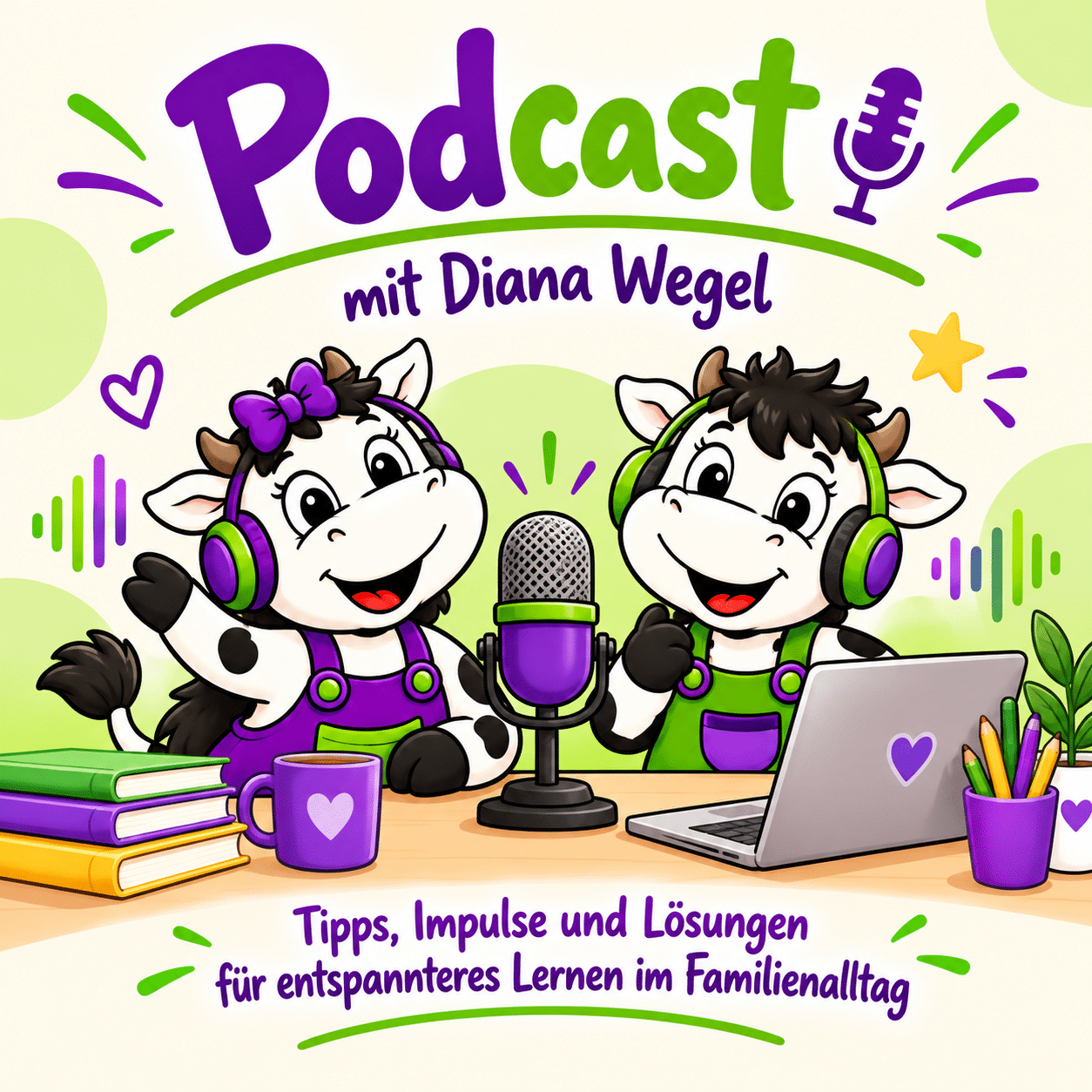 Podcast mit zwei Lernkühen Bild von 2 Kühen die den Podcast von Diana Wegel zeigen